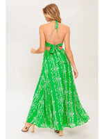 West Coast Floral Vine Halter Maxi with Open Back Tie Detail