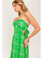 West Coast Floral Vine Halter Maxi with Open Back Tie Detail