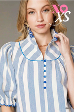 Ruffle High Neck Striped Babydoll Dress - Royal