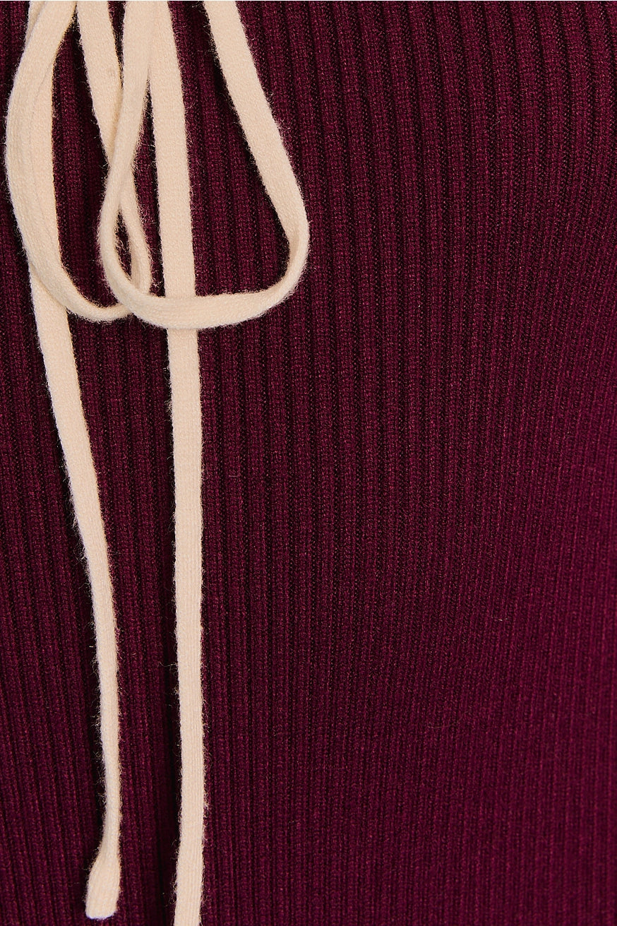 SQUARE NECK LONG SLEEVE STITCH DETAIL SWEATER BODYSUIT- MAROON