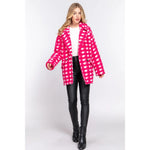 Cozy Double Breasted Check Print Boucle Fleece Coat- Royal or Pink