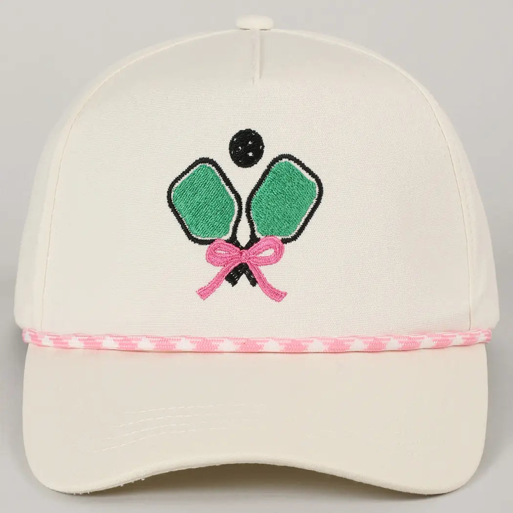 PICKLE BALL PADDLE EMBROIDERED ROPE TRUCKER HAT- PINK
