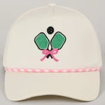 PICKLE BALL PADDLE EMBROIDERED ROPE TRUCKER HAT- PINK