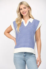 Stripe Collared V-Neck Sweater Vest by FATE