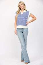 Stripe Collared V-Neck Sweater Vest by FATE