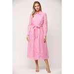 Belted Button Front Eyelet Midi Dress by FATE