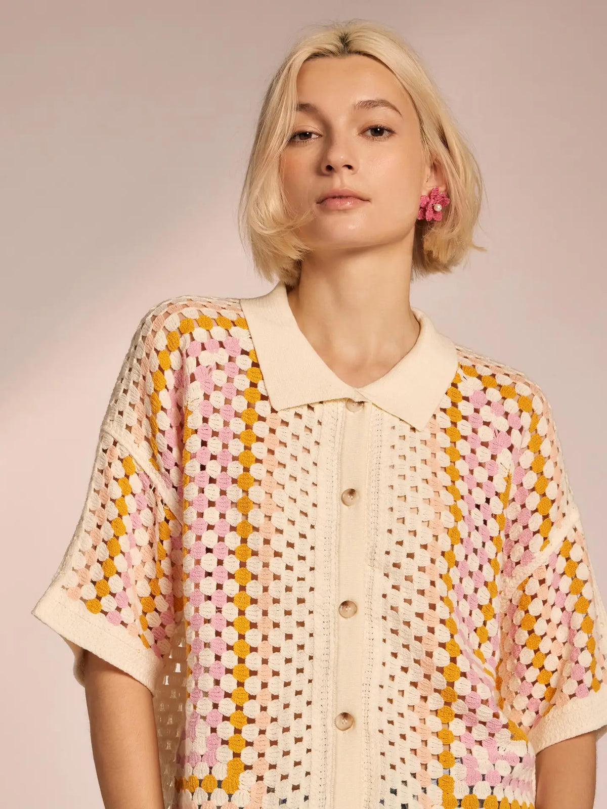 Mavis Collared Crochet Button Down Shirt
