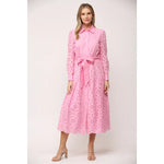 Belted Button Front Eyelet Midi Dress by FATE