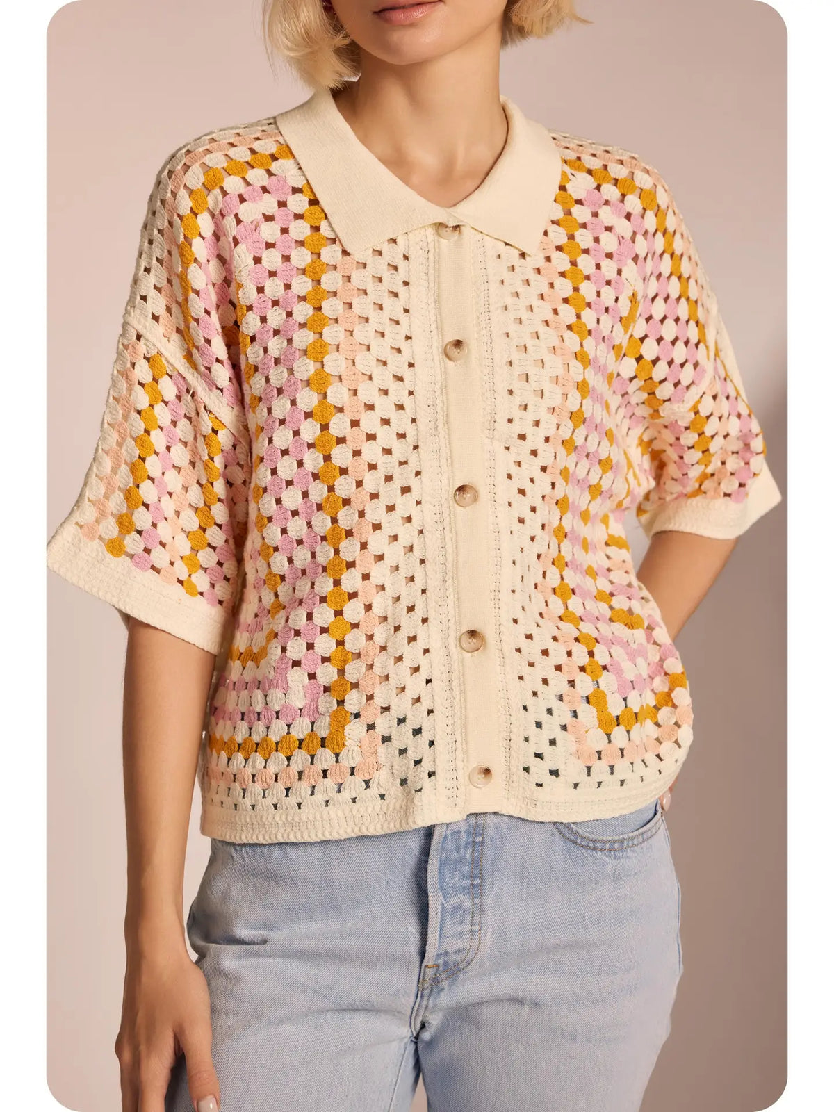Mavis Collared Crochet Button Down Shirt