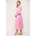 Belted Button Front Eyelet Midi Dress by FATE