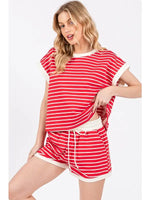 Georgia Contrast Striped Round Neck Top & Shorts Set