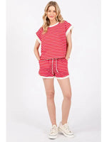 Georgia Contrast Striped Round Neck Top & Shorts Set