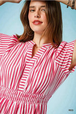 Amelia Red Striped Smocked Waist Mini Dress