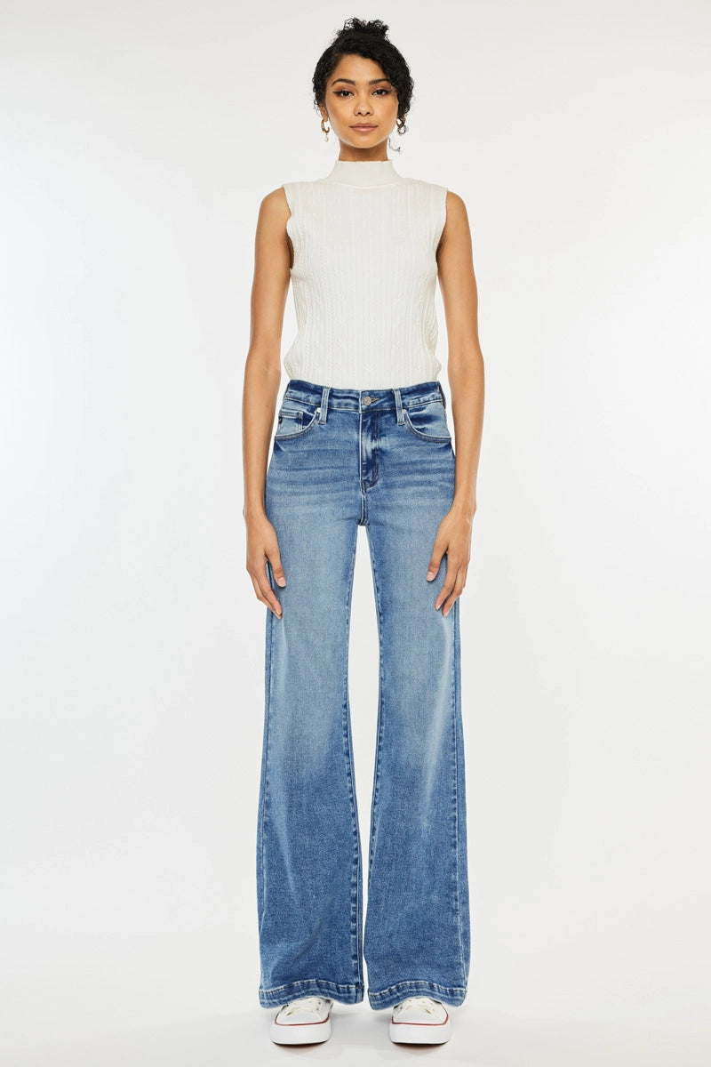 Kancan HIGH RISE WIDE LEG FLARE MEDIUM WASH