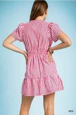 Amelia Red Striped Smocked Waist Mini Dress