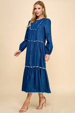 Scalloped Detail Denim Midi