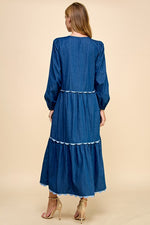 Scalloped Detail Denim Midi