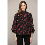 Heart Print Ruffle Yoke Detail Bubble Slv Blouse by FATE