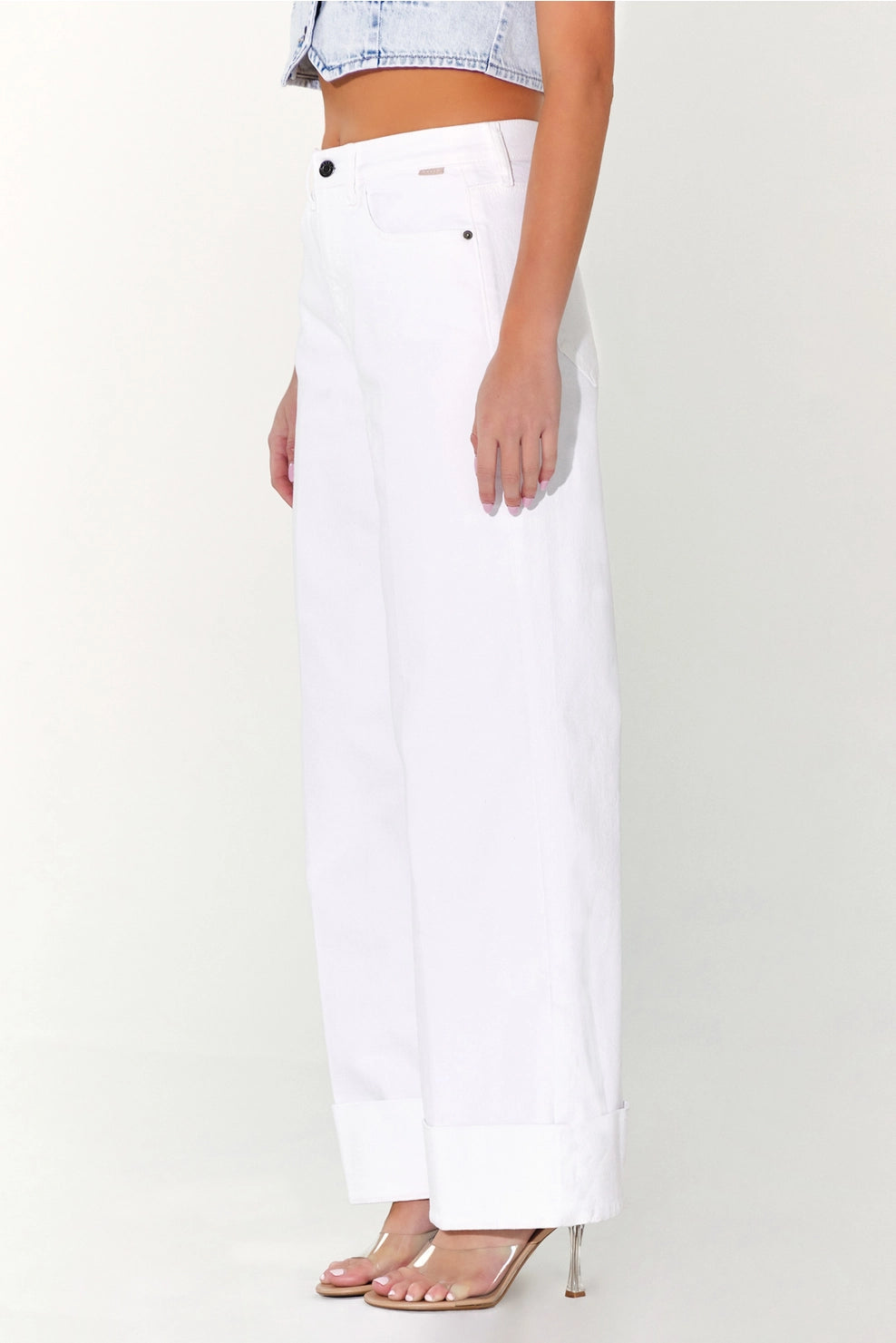 White High Rise Wide Leg with Self High Cuffed Hem