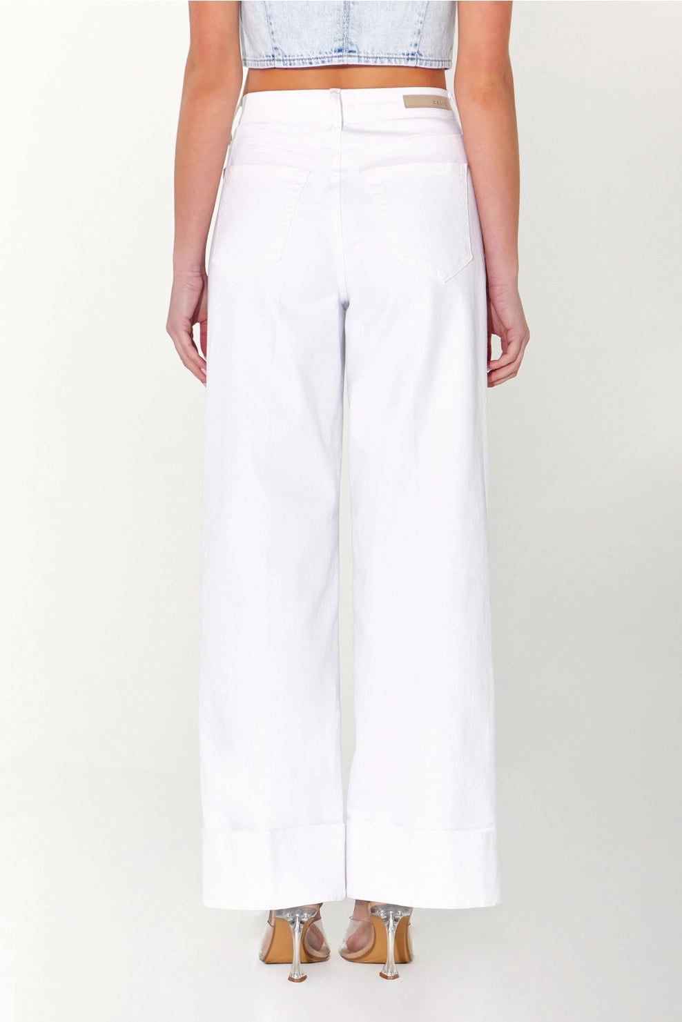 White High Rise Wide Leg with Self High Cuffed Hem