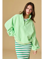 Apple Green Piper Snap Button Collared Pullover