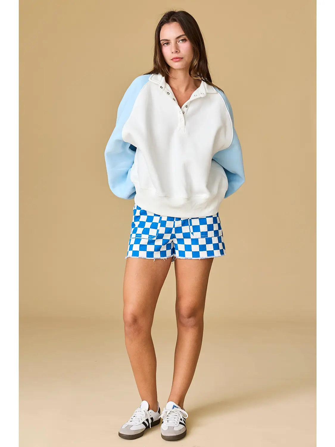 Sky blue/White Piper Snap Button Collared Pullover