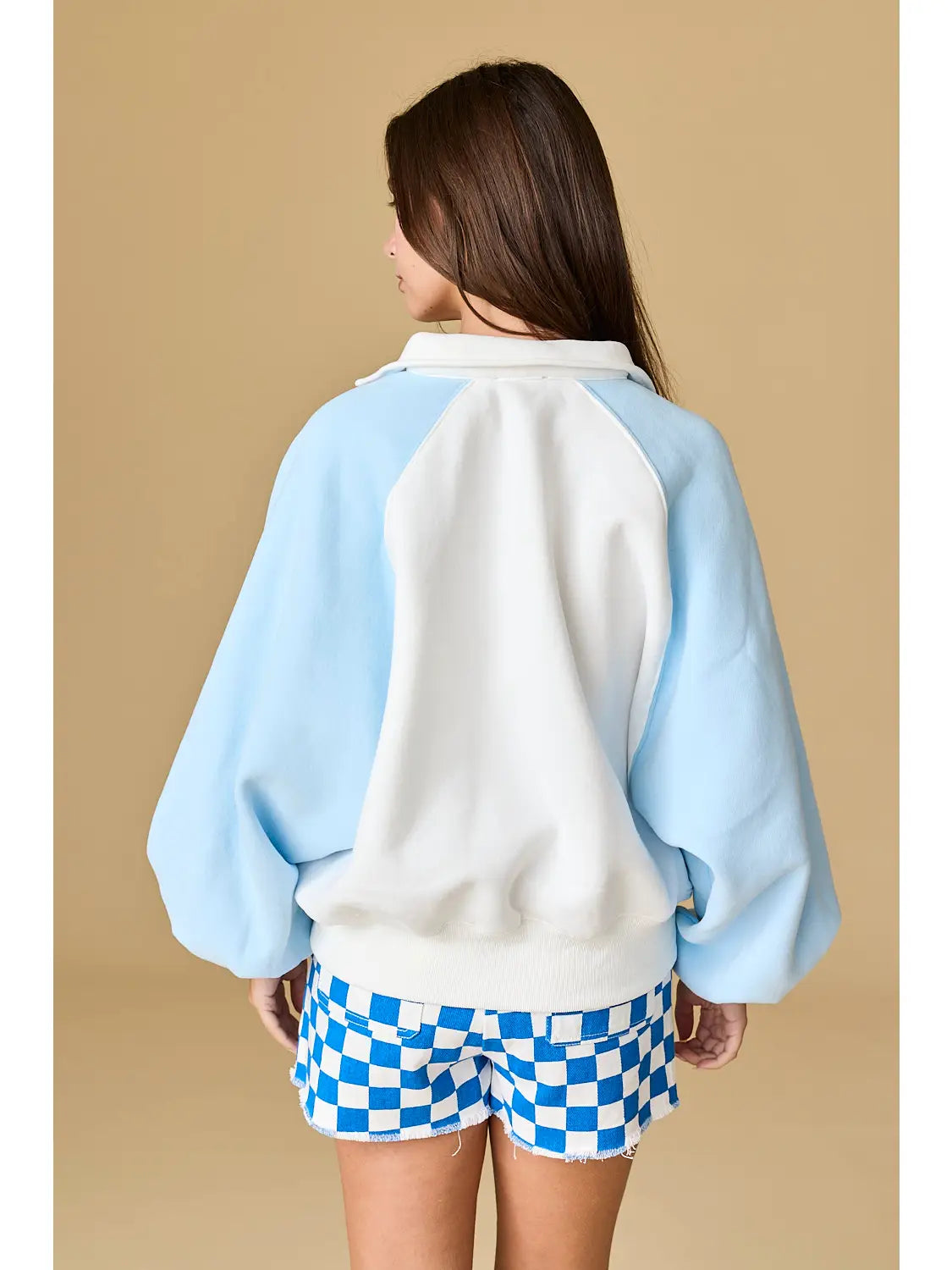 Sky blue/White Piper Snap Button Collared Pullover