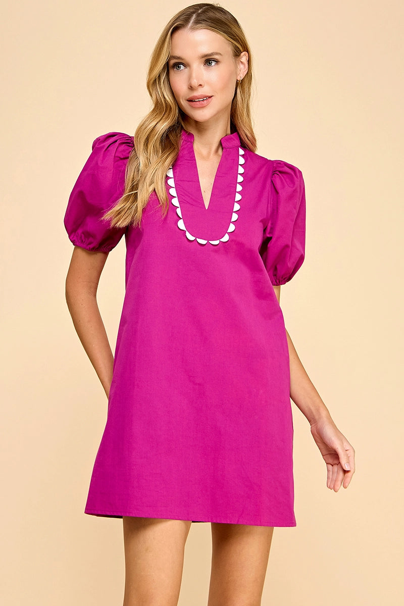 Magenta Scallop Neckline Mini Dress