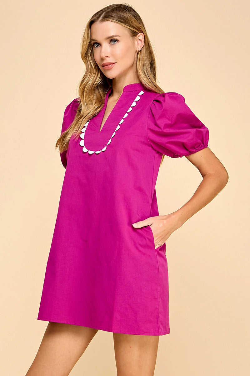 Magenta Scallop Neckline Mini Dress