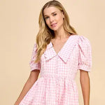 Gingham Peter Pan Collared Puff Sleeves Dress