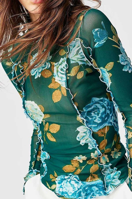 Floral Mesh Long Sleeve Top