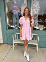 Gingham Peter Pan Collared Puff Sleeves Dress