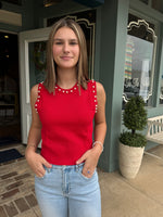 Pearl Trimmed Sleeveless Sweater