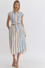 Royal Striped Button Down Midi Dress