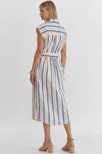 Royal Striped Button Down Midi Dress