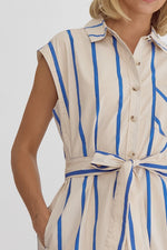 Royal Striped Button Down Midi Dress
