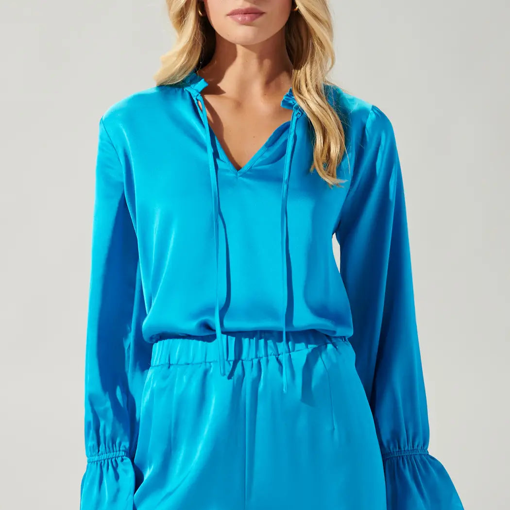 Chateau Satin Ezra Split Neck Blouse