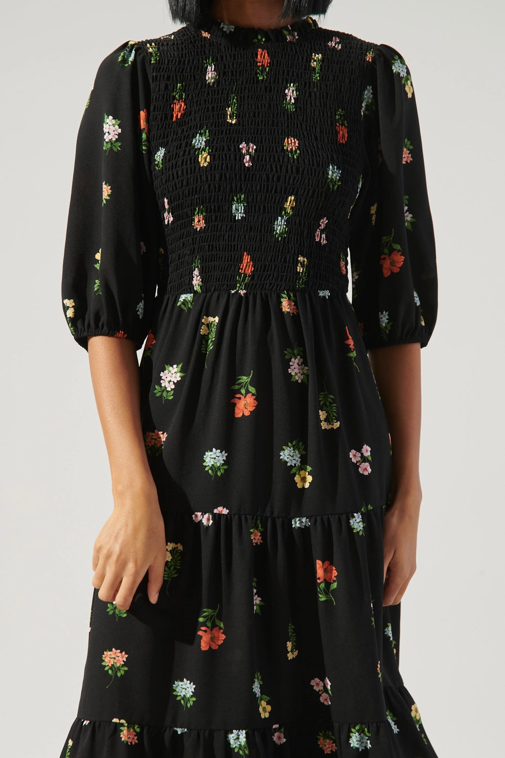 Remi Garden Floral Frazier Smocked Tiered Midi Dress