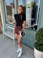 Weave Vegan Leather Shorts with PocketsAvailable in Maroon or Camel