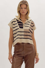 Colorblock Neutral Sleeveless Sweater with Gold Zipper Detail