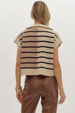 Colorblock Neutral Sleeveless Sweater with Gold Zipper Detail