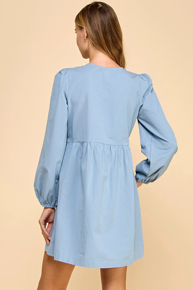 Light Blue Side Pockets Bow Detail Dress