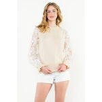 THML Floral Mesh Sleeve Knit Top