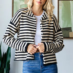 Mock Neck Stripe Sweater - Black and Cream