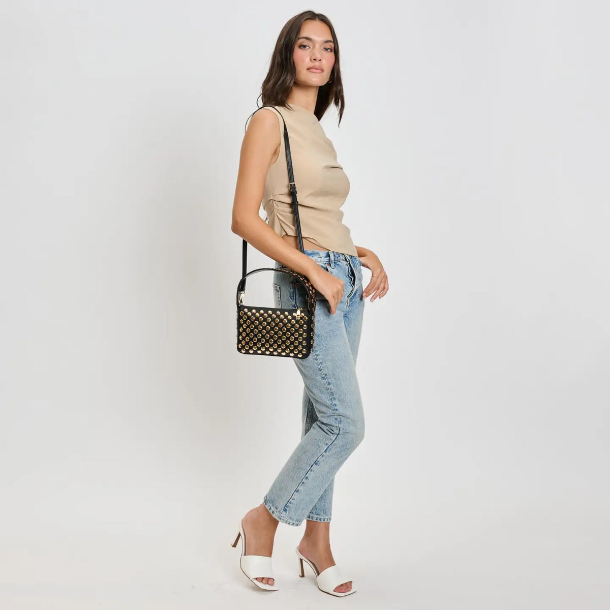 Isabel Studded Crossbody- Oatmilk