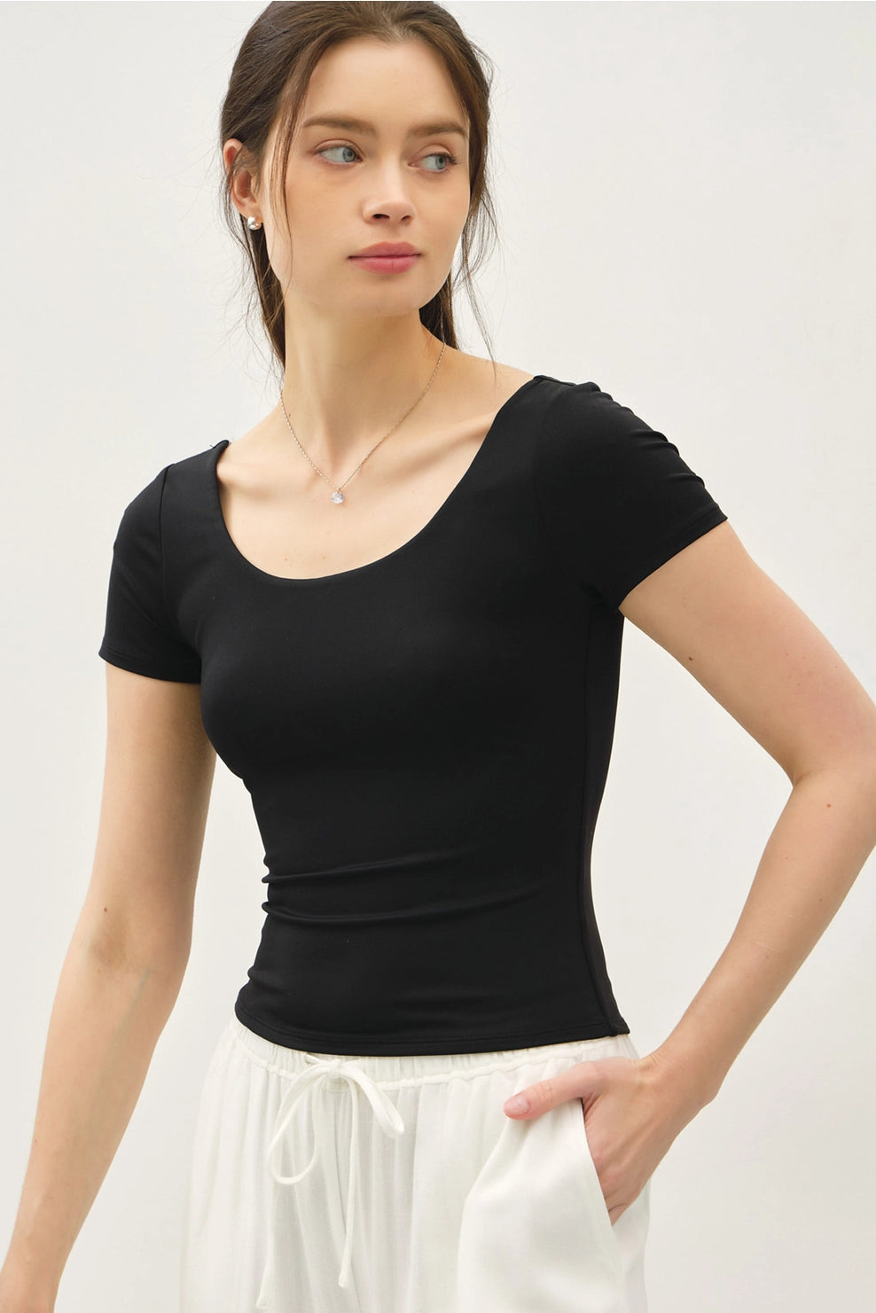 Ultra Soft Double Lined Scoop Neck Knit Tee ** Black or Light Pink