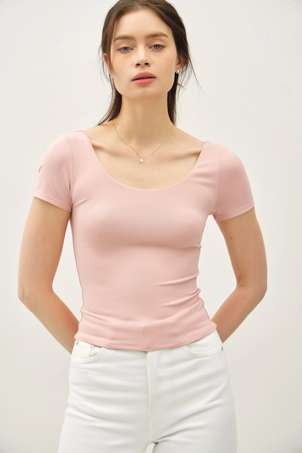 Ultra Soft Double Lined Scoop Neck Knit Tee ** Black or Light Pink