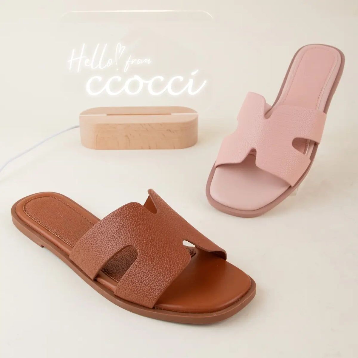 LUKE-Cut Out Design Slip-On Sandal ** Cognac Only