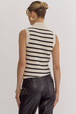 Mock Neck Sleeves Stripe Knit Top with Asymmetrical Hem