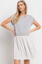 Contrast Mini Dress Gray Pleated Bottom